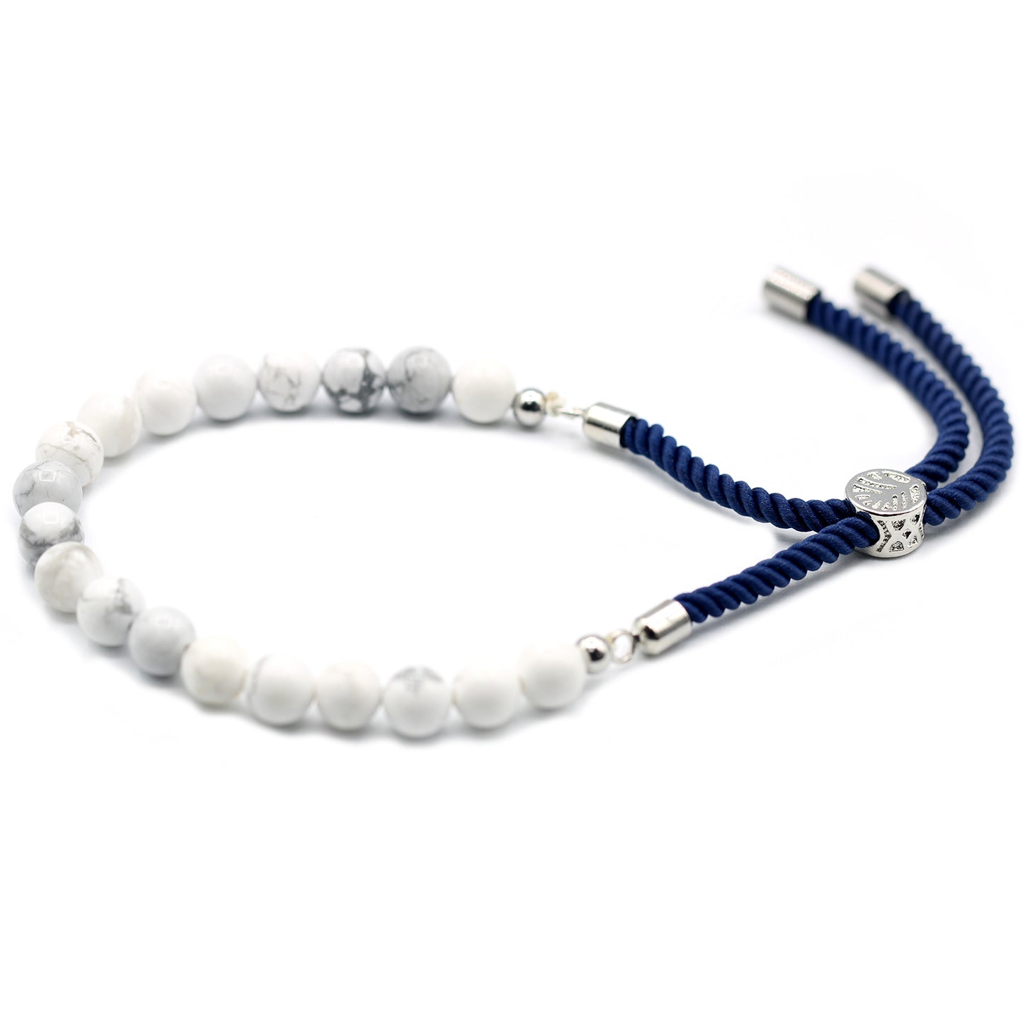 Edelsteen Armband met Marine Blauw Koord -Witte Howliet - Mystieke Cirkel Online