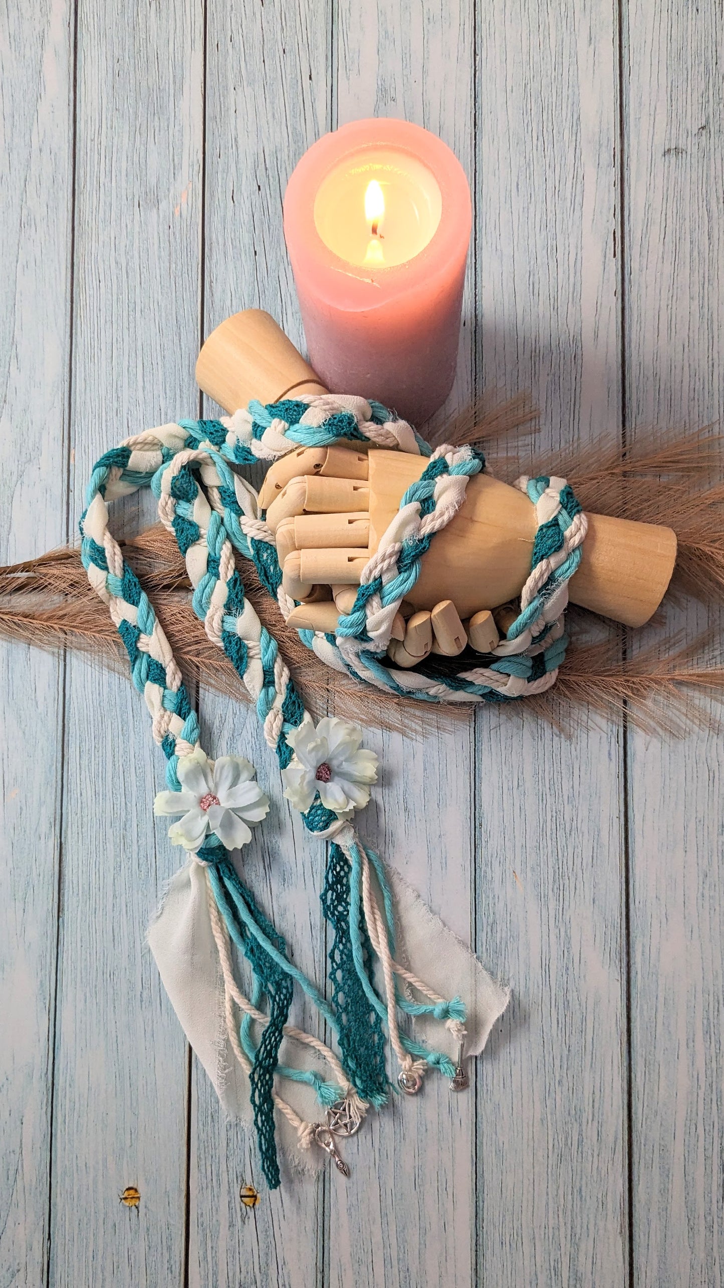 Handfasting lint Blauw met crème 2