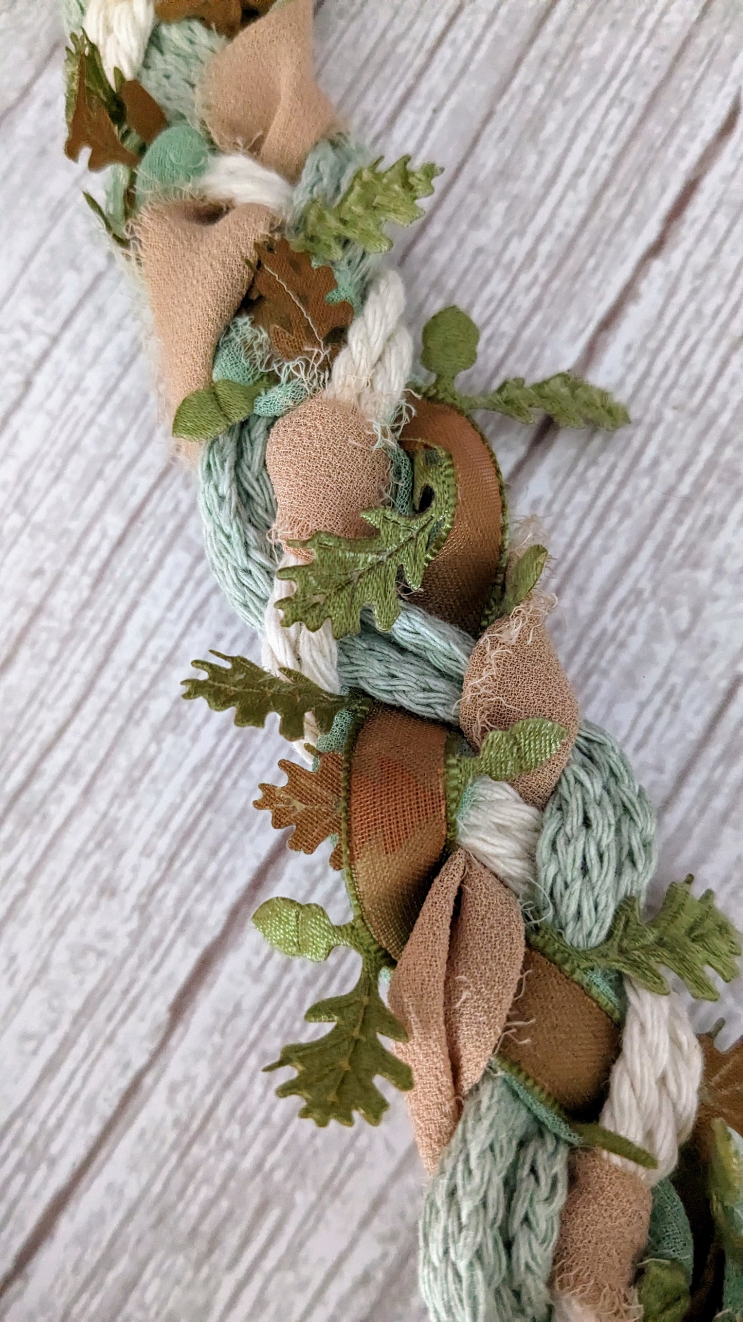 Handfasting lint mintgroen met crème en kaneelbruin 3