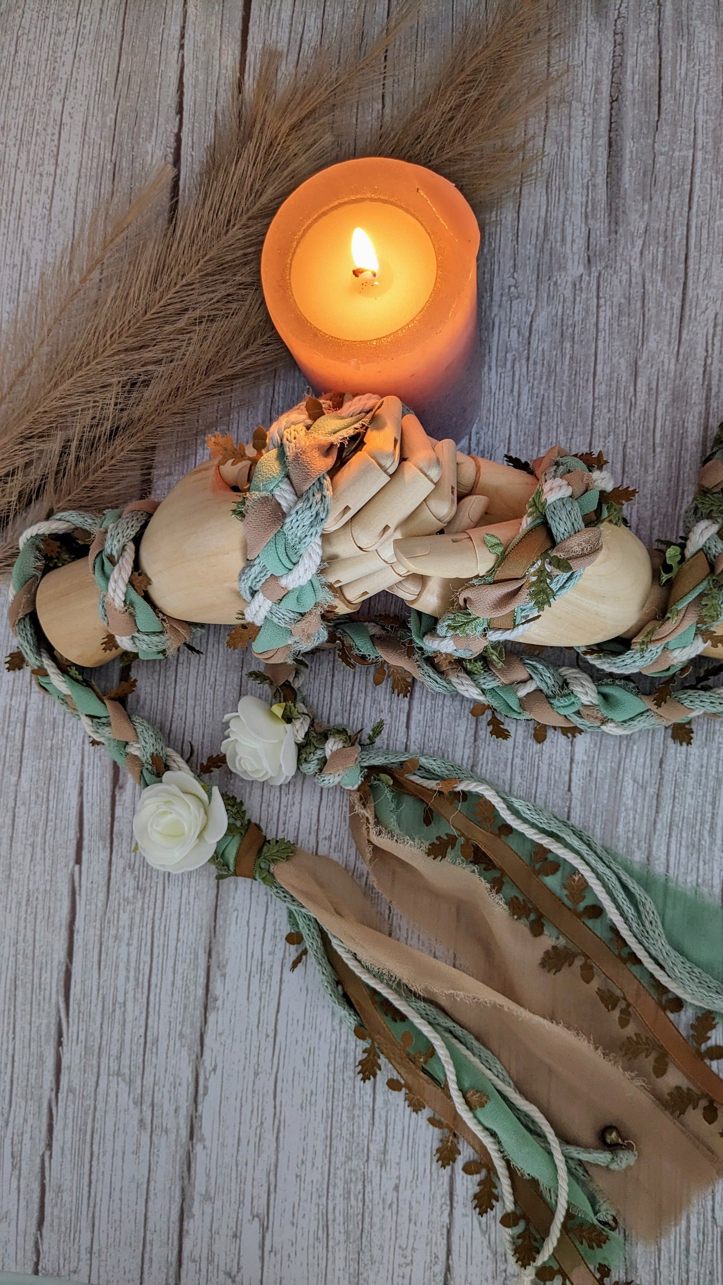 Handfasting lint mintgroen met crème en kaneellbruin