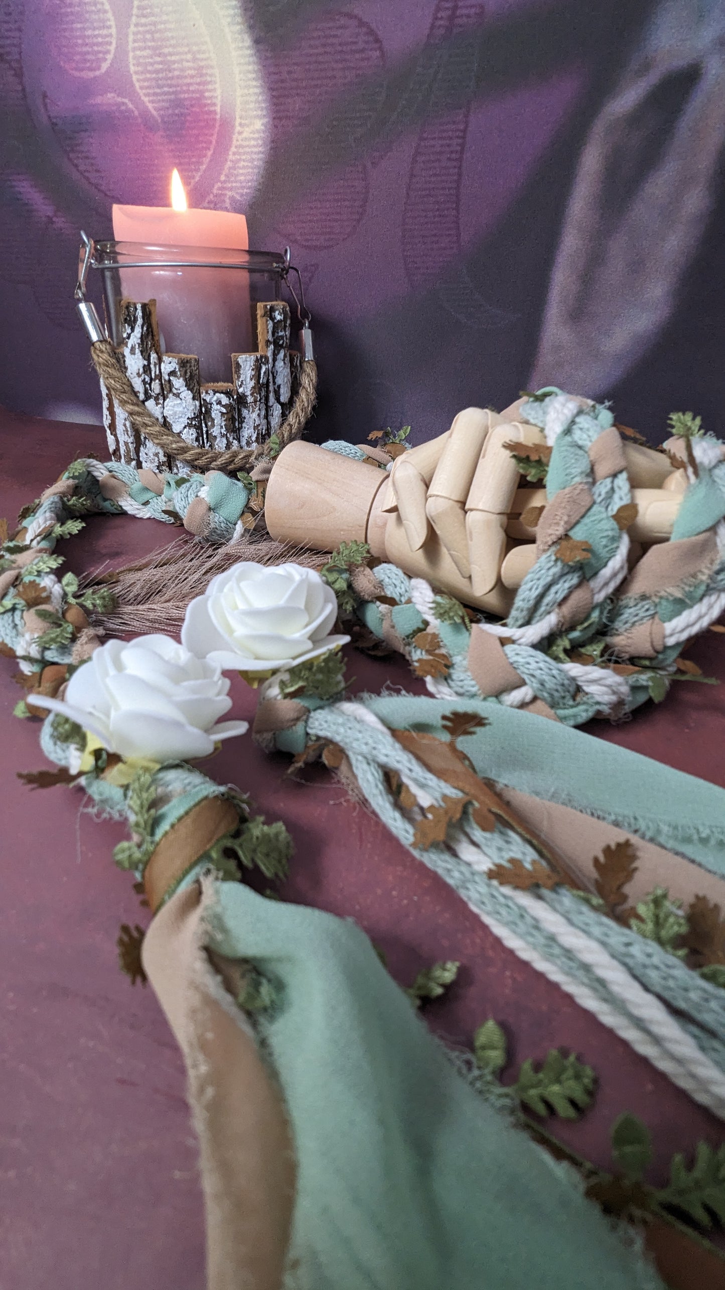 Handfasting lint mintgroen met crème en kaneellbruin