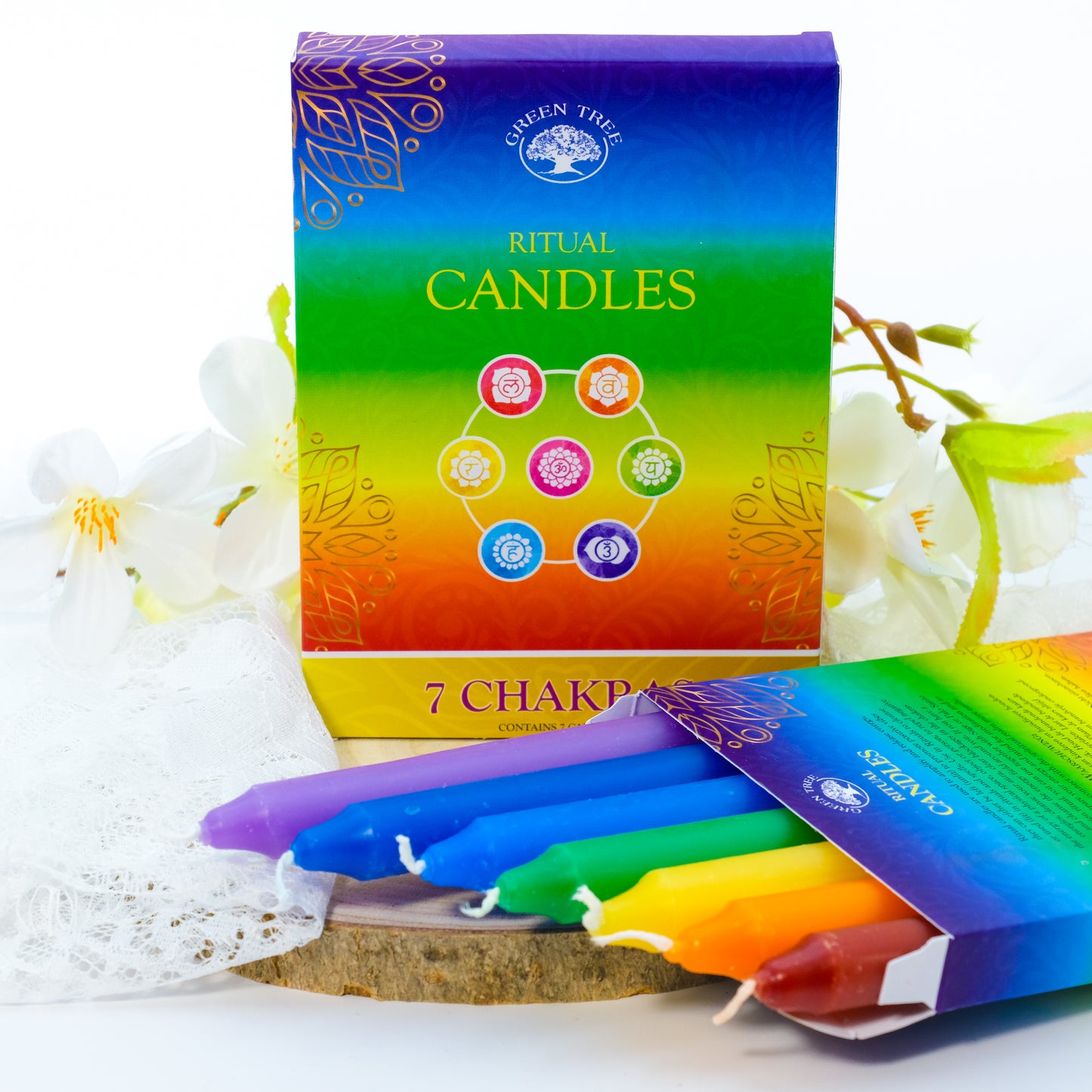 Chakra kaarsen set Green Tree - Mystieke Cirkel Online