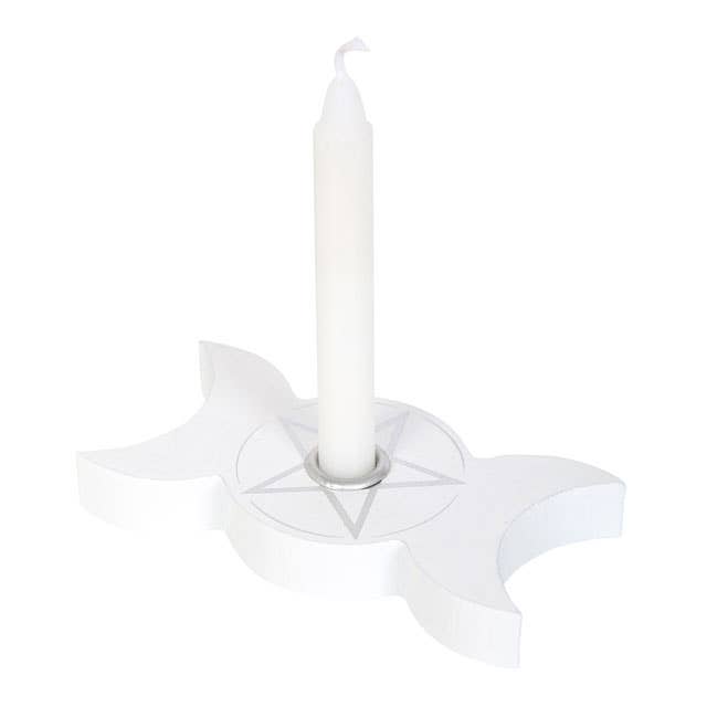 Witte Triple Moon Spell kaarsenhouder - Mystieke Cirkel Online