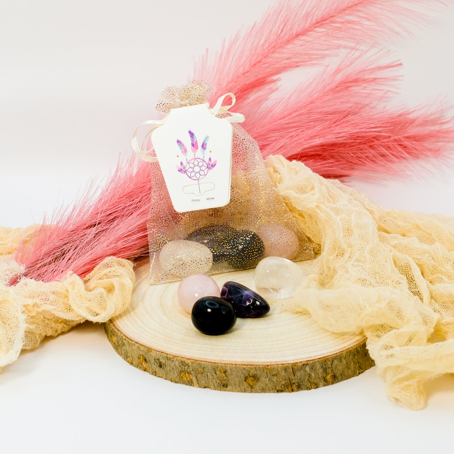 Edelstenen setje met 4 getrommelde steentjes - Mystieke Cirkel Online