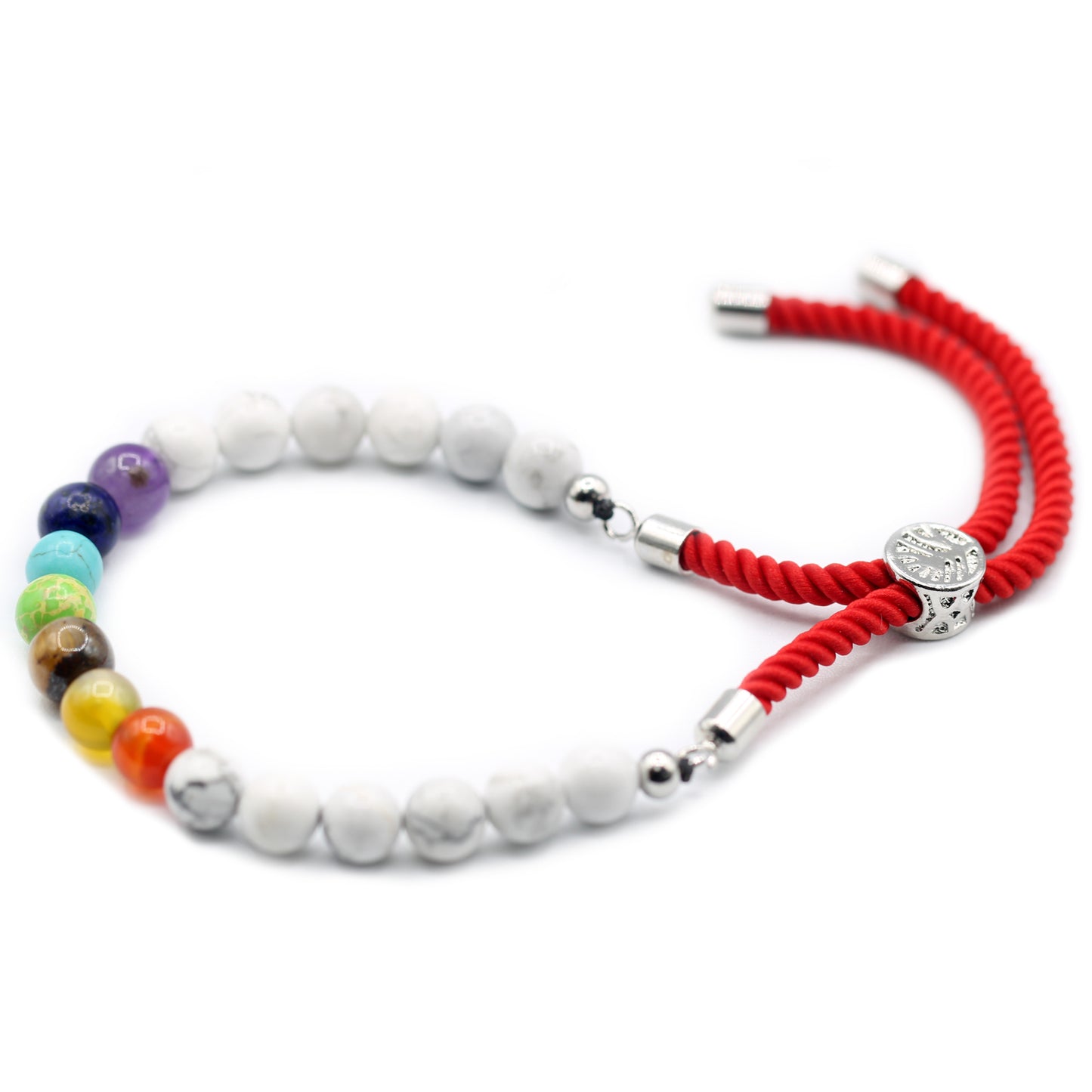 Edelsteen Armband met Rood Gekleurd Koord - Witte Howliet Chakra - Mystieke Cirkel Online