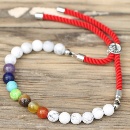 Edelsteen Armband met Rood Gekleurd Koord - Witte Howliet Chakra - Mystieke Cirkel Online